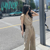 Lunivop Casual Fashion Summer Sleeveless Drawstring Sports Top + High Waist Wide Leg Pants Set